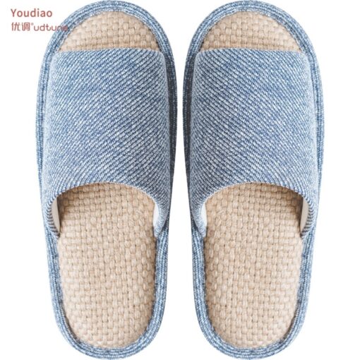 Youdiao linen Slippers For Men Floor Indoor Summer Shoes Cotton Mute Home slipper Women Non-slip Japanese Stylish Slides Solid