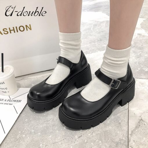 U-DOUBLE Women Shoes Japanese Style Lolita Shoes Women Vintage Soft High Heel Platform shoes College Student Mary Jane shoes