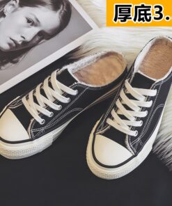 Half slipper canvas shoes women's shoes new autumn / winter 2020 no heel Plush loafer shoes with thick soles Family casual shoes