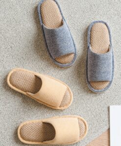 Youdiao linen Slippers For Men Floor Indoor Summer Shoes Cotton Mute Home slipper Women Non-slip Japanese Stylish Slides Solid