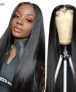 Allove – perruque Lace Closure Wig naturelle lisse, cheveux humains, 5x5, 4x4, pour femmes